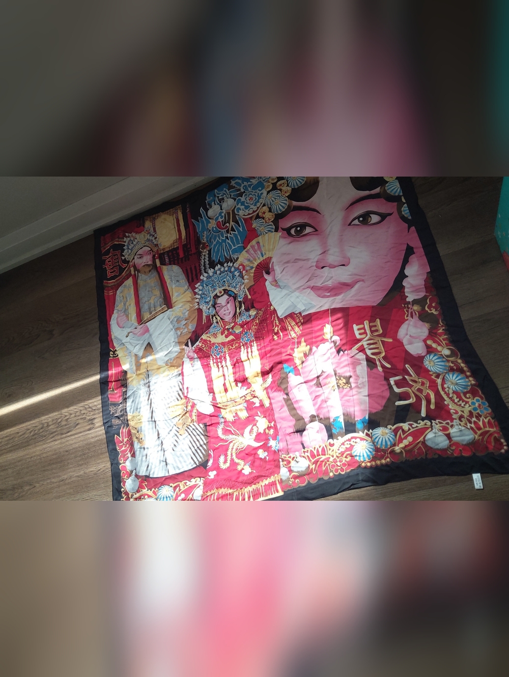 Vintage Oriental Silk Charmeuse Over-Sized Designer Sqaure Scarf